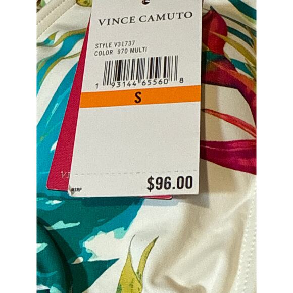 Vince Camuto Balines Floral Logo Ring Halter Bikini Top S NWT - Picture 4 of 4